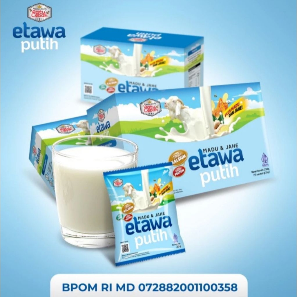 

Susu Kambing Etawa Putih Ratu Lebah Plus Madu 1 Box isi 10 Sachet Susu Kambing Etawa