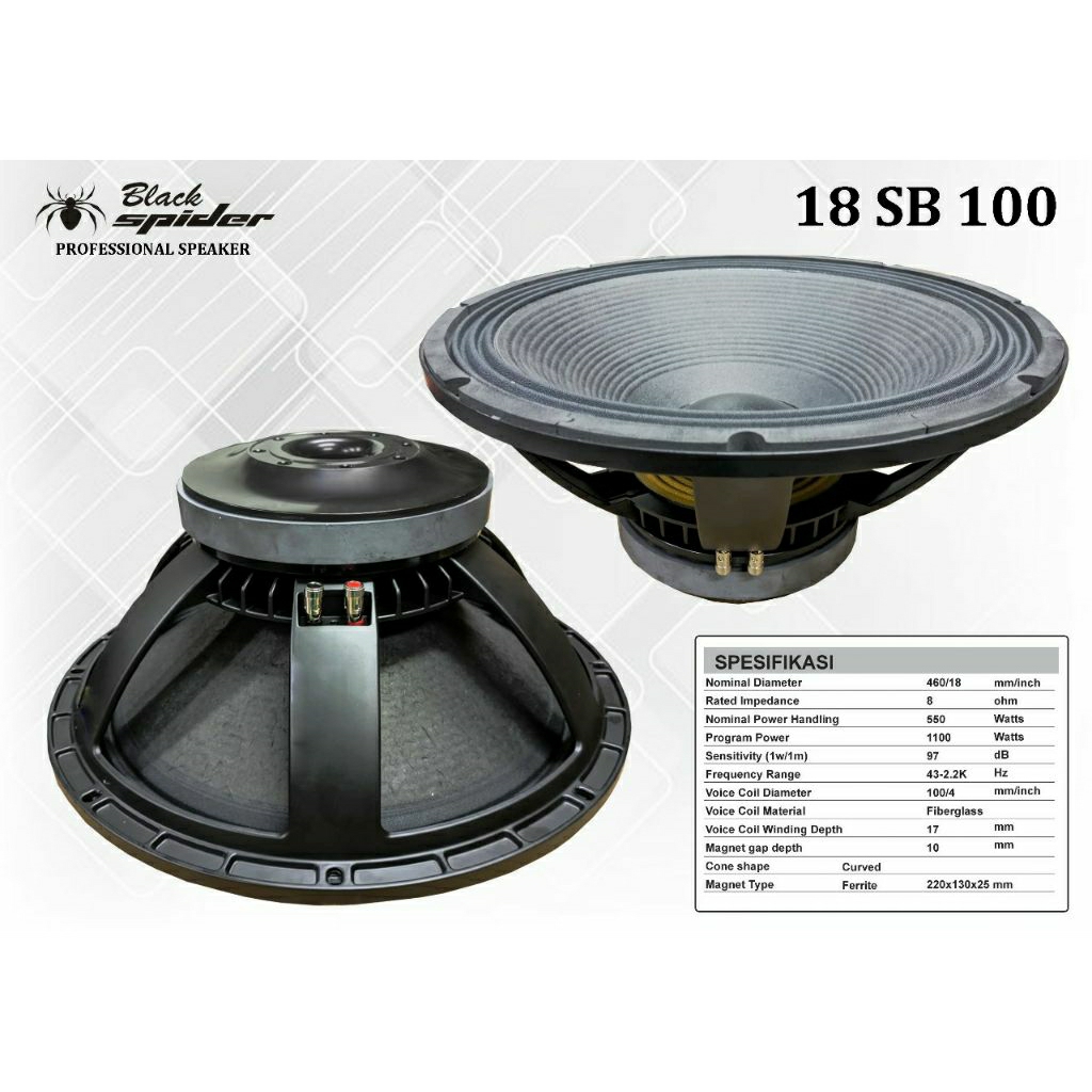 Speaker Komponen BlackSpider 18 SB100 | Speaker Black Spider 18inch Coil 4in Original