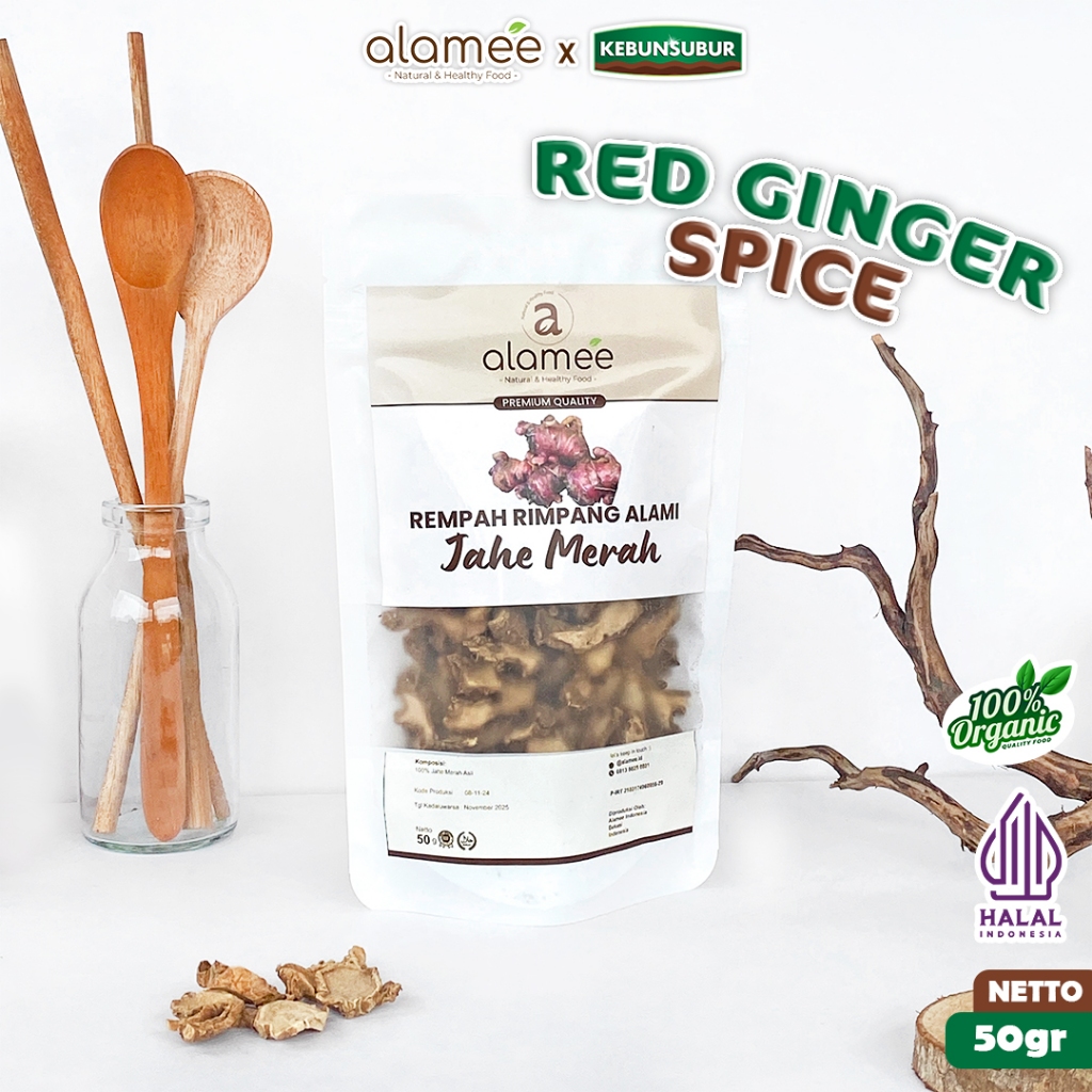 

ALAMEE Jahe Merah Kering Iris Dried Ginger Rempah Rimpang Organik Alami Spice 50gr Kebunsubur