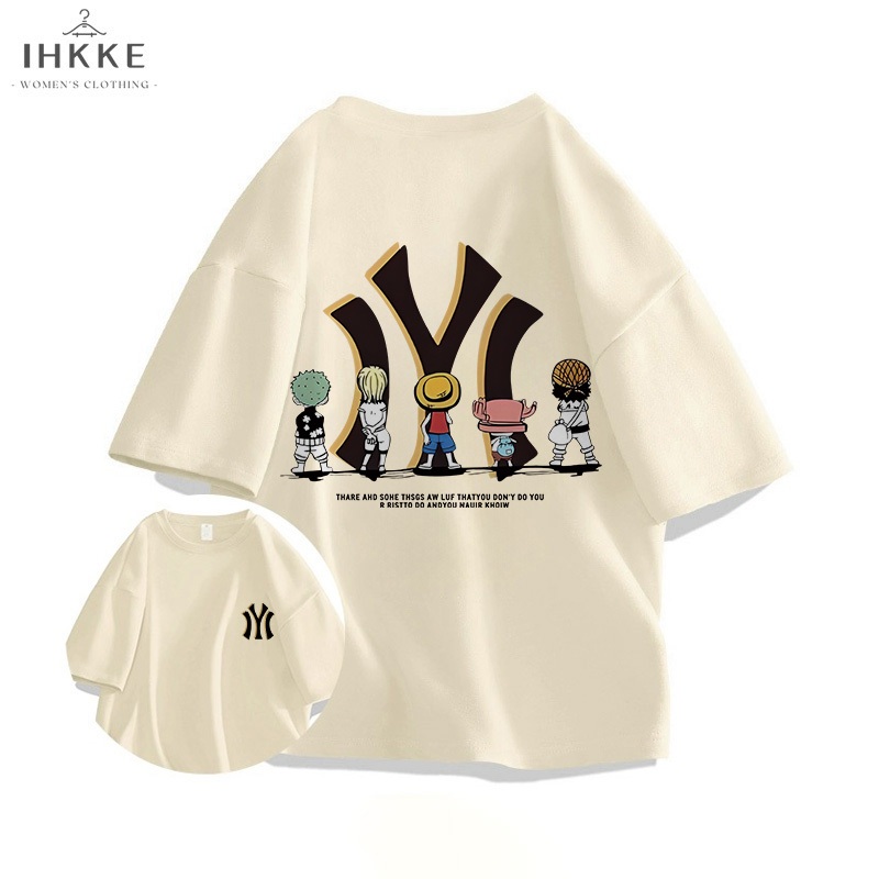 IHKKE Atasan Wanita Kekinian | Kaos MLB | Kartun Anime One Piece Patterned Graffiti Print T-shirt | 