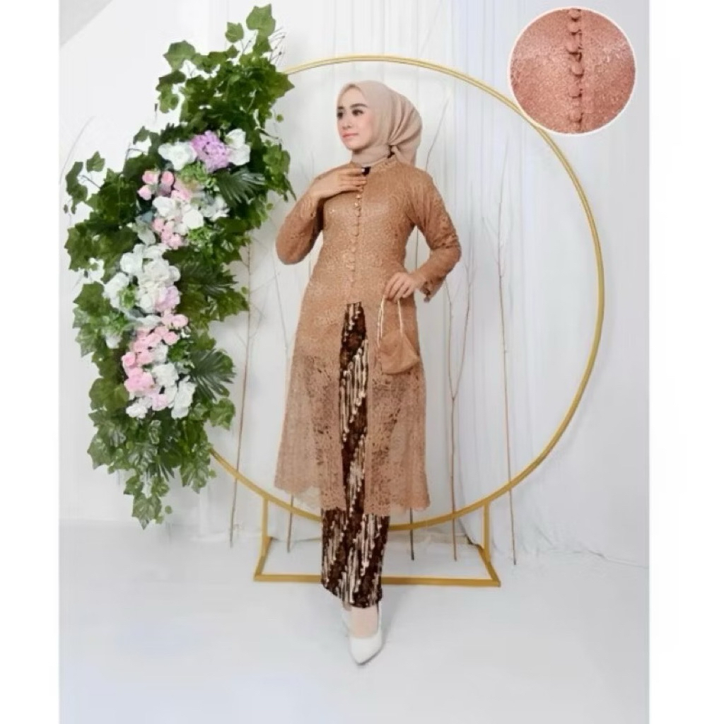 Set kebaya Tunik Brokat Modern Kancing Seribu Rok Plisket Baju Kondangan  Kebaya Busui