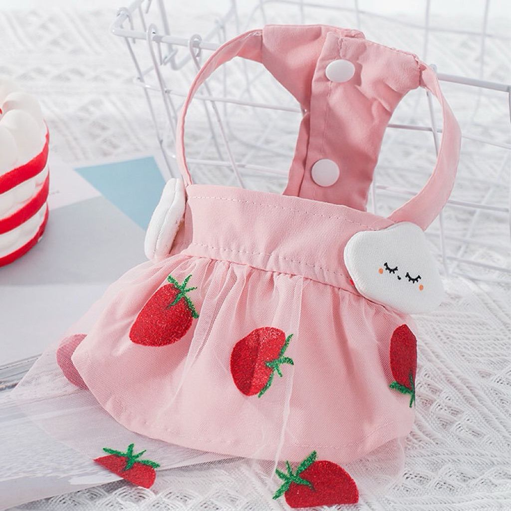 STRAWBERRY SHORTCAKE DRESS FOR CAT AND DOG BAJU DRESS LUCU UNTUK ANJING DAN KUCING