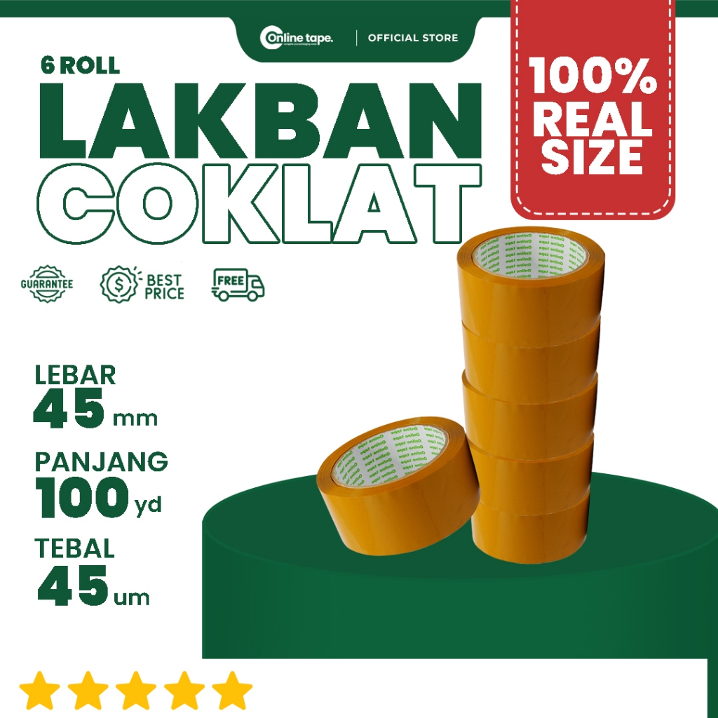

6 Pcs Lakban Coklat 45 MM X 100 Yard PURE Ukuran Real 1 Slop Tebal Kuat Isolasi ONLINE TAPE OPP Murah