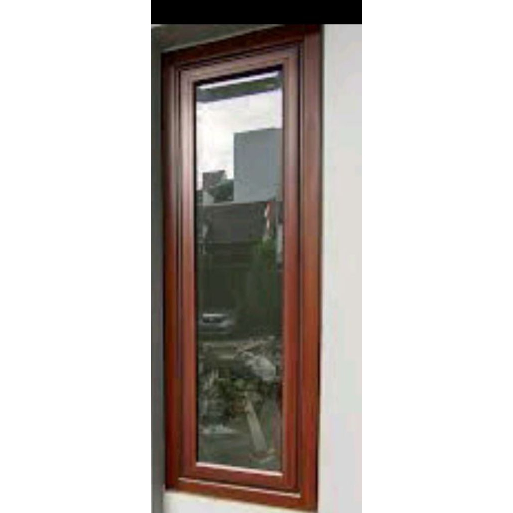 kusen+jendela alumunium full 3in warna serat kayu ukuran L 50.T160. gratis Peking kayu