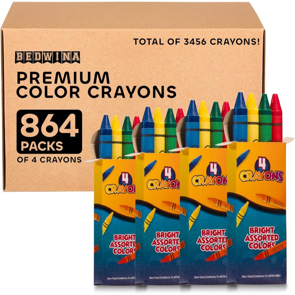 

Bedwina Bulk Crayons 3456 PCs, Case of 864 4-Packs Premium Color Crayons Bulk School Supplies