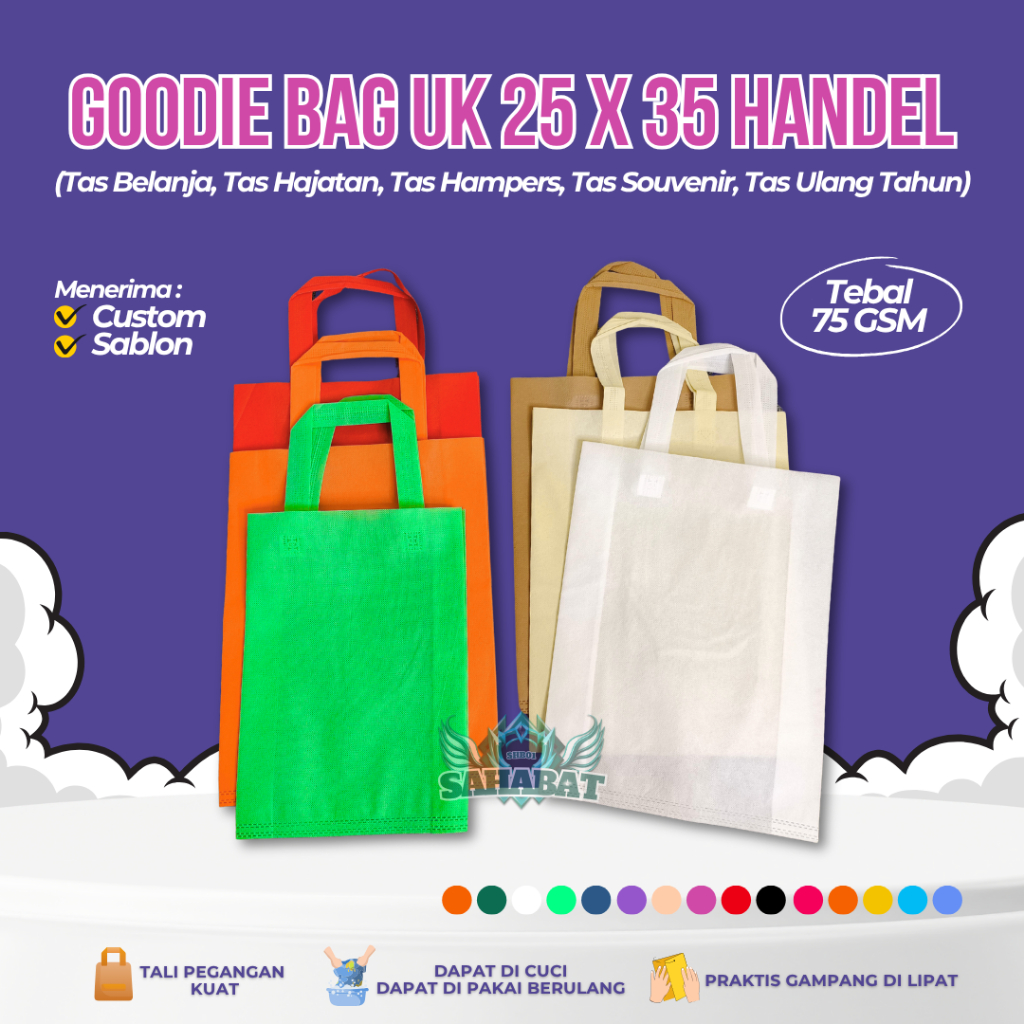 

1PCS Goodie Bag HANDLE 25X35 Tas Belanja Lipat TOTEBAG Souvenir Kantong Hampers Hajatan Pernikahan Bingkisan Ulang Tahun Anak