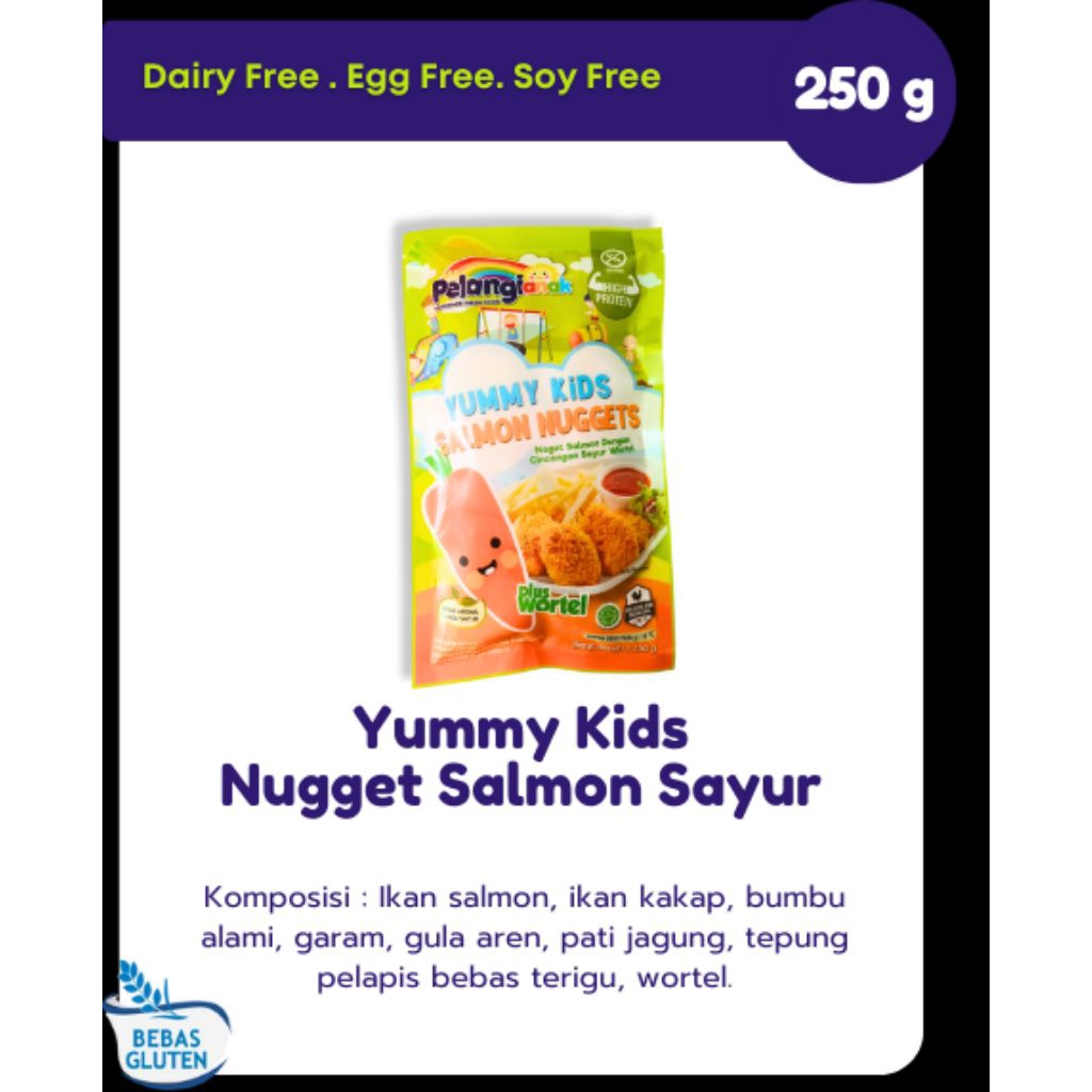 

Yummy Kids Nugget Salmon Sayur Gluten Free Pelangi Family Frozen Food | Halal | No MSG | Tanpa Gula Rafinasi | Tanpa Pengawet | Tanpa Pewarna | Tanpa Bahan Kimia | Bahan Alami | Nugget Ikan | Nugget Salmon | Chicken Nugget | Nugget Ayam | Nugget Sehat