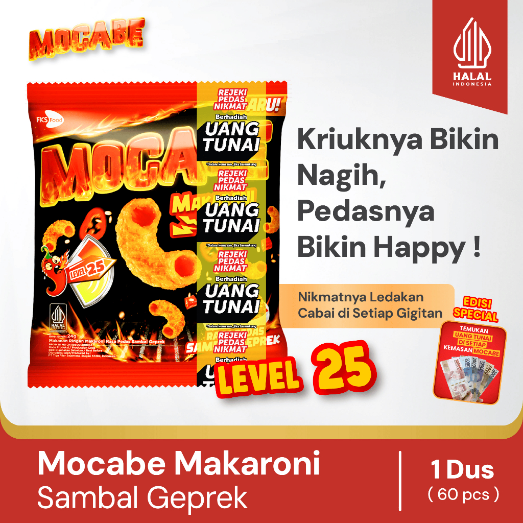 

Mocabe - Sambal Geprek - Small Pack - 1 Karton (6 renceng) - 60 Pcs - 24gr (Free 12 Pcs)