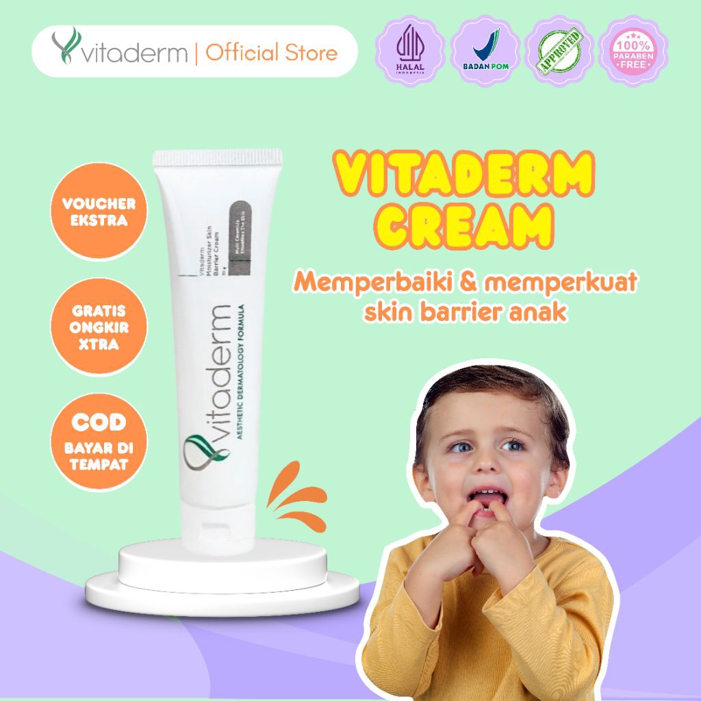 Vitaderm Cream Anak - Perbaiki Skin Barrier, Atasi ruam & Gatal kulit - Aman BPOM