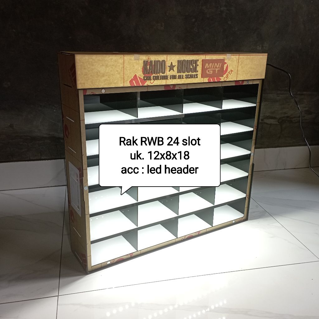 Rak Diecast 24 slot led header | rak diecast akrilik custom