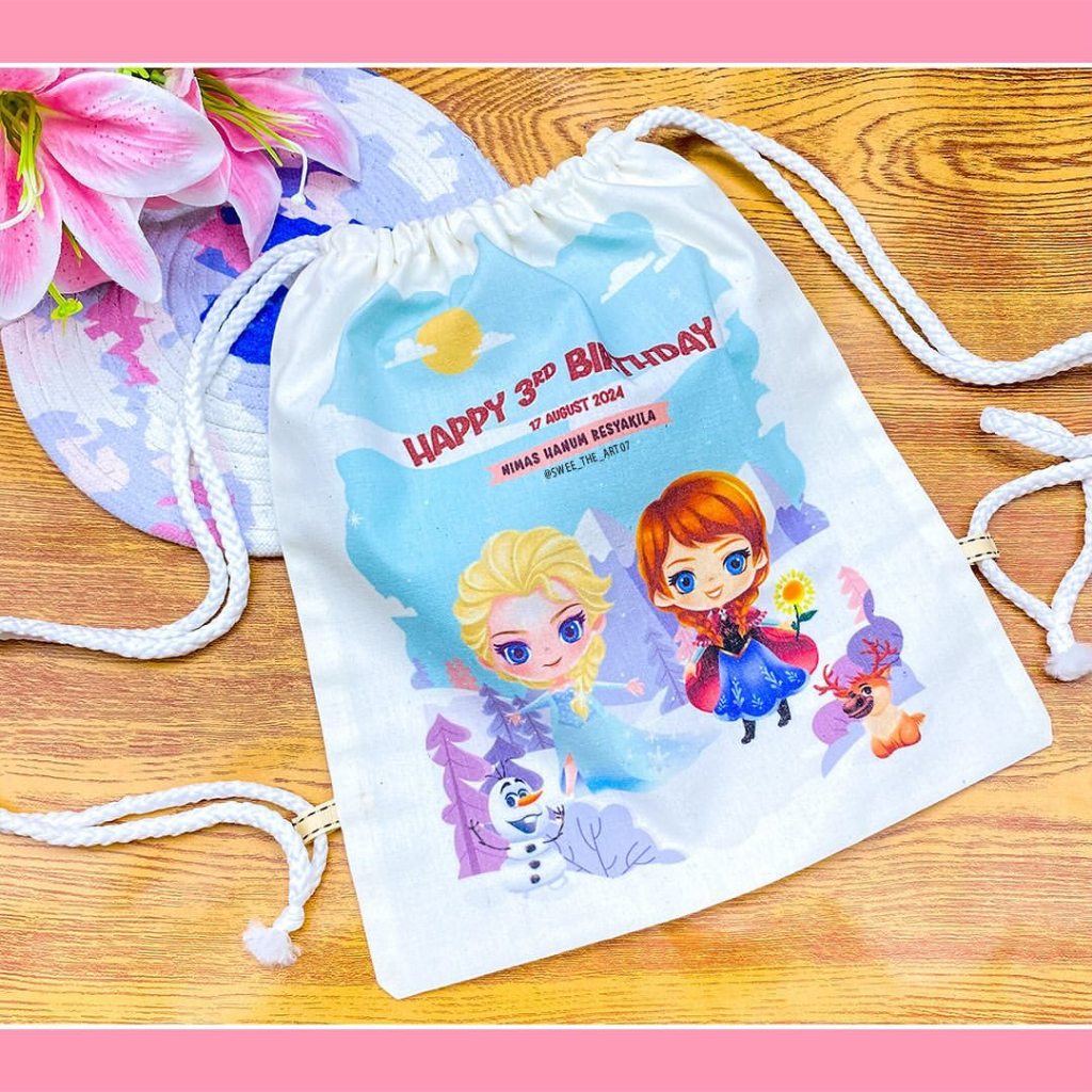 

Tas ransel custom serut belacu tas ulang tahun desain custom goodie bag ultah custom ukuran 25x30