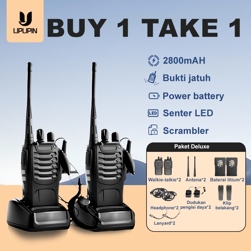 Clev - Upupin Ht Mini Jarak Jauh 2 Units Walkie Talkie 10km(Max) 2800mAH HT Wlan UHF520MHz Handy