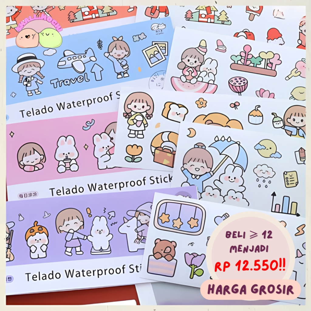 

1 PACK Stiker Pack 4 Lembar Decor Notebook Diarybook Laptop Casing Hp Botol Minum TLD06