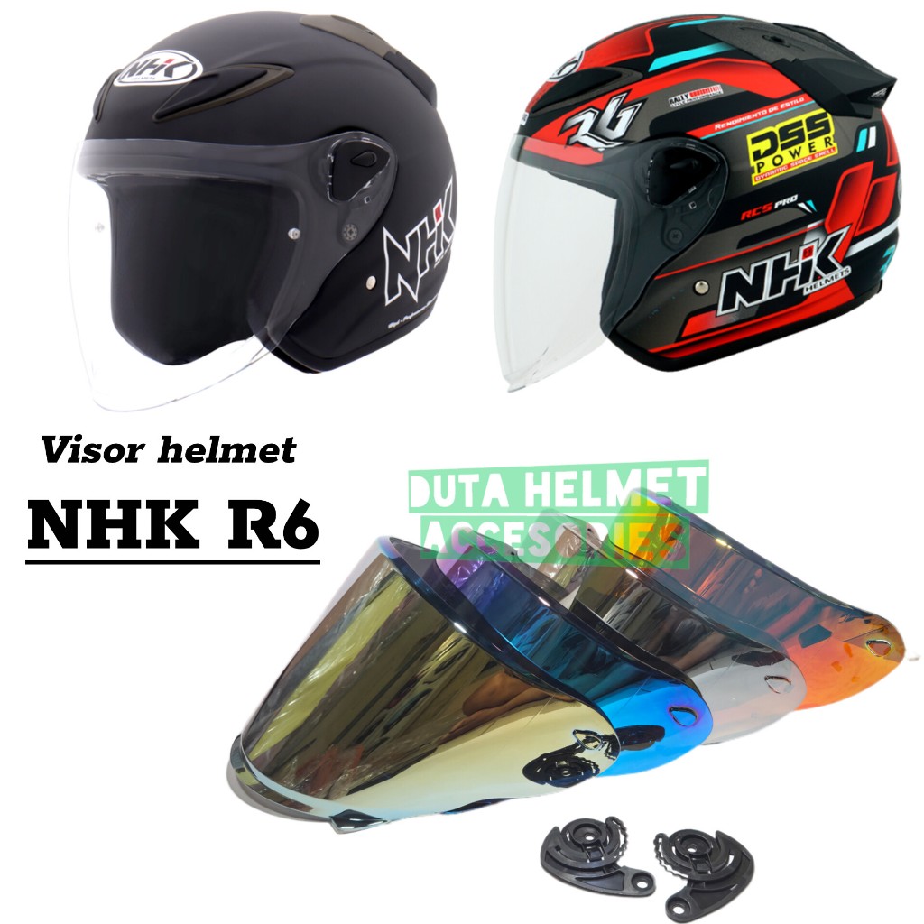 Flat visor helmet NHK R6 | kaca helm nhk r6 warna iridium red gold blue silver hitam smock