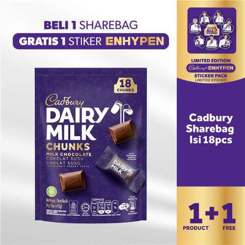 

[B1G1] Beli 1pcs Cadbury Dairy Milk Cokelat Sharebag Isi 18, GRATIS 1pcs Sticker Enhypen [LIMITED