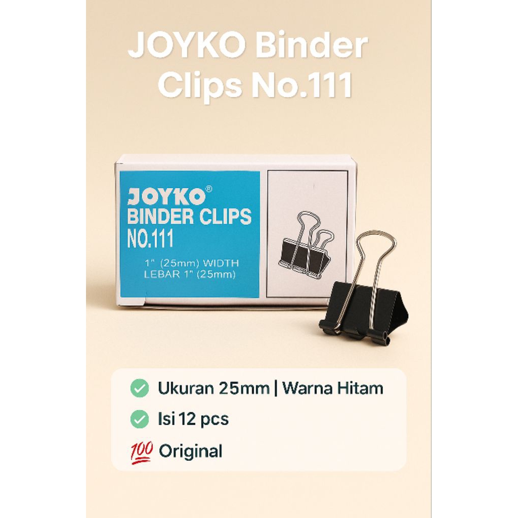 

JOYKO Binder Clips No.111 – 25mm | Isi 12 pcs | Warna Hitam