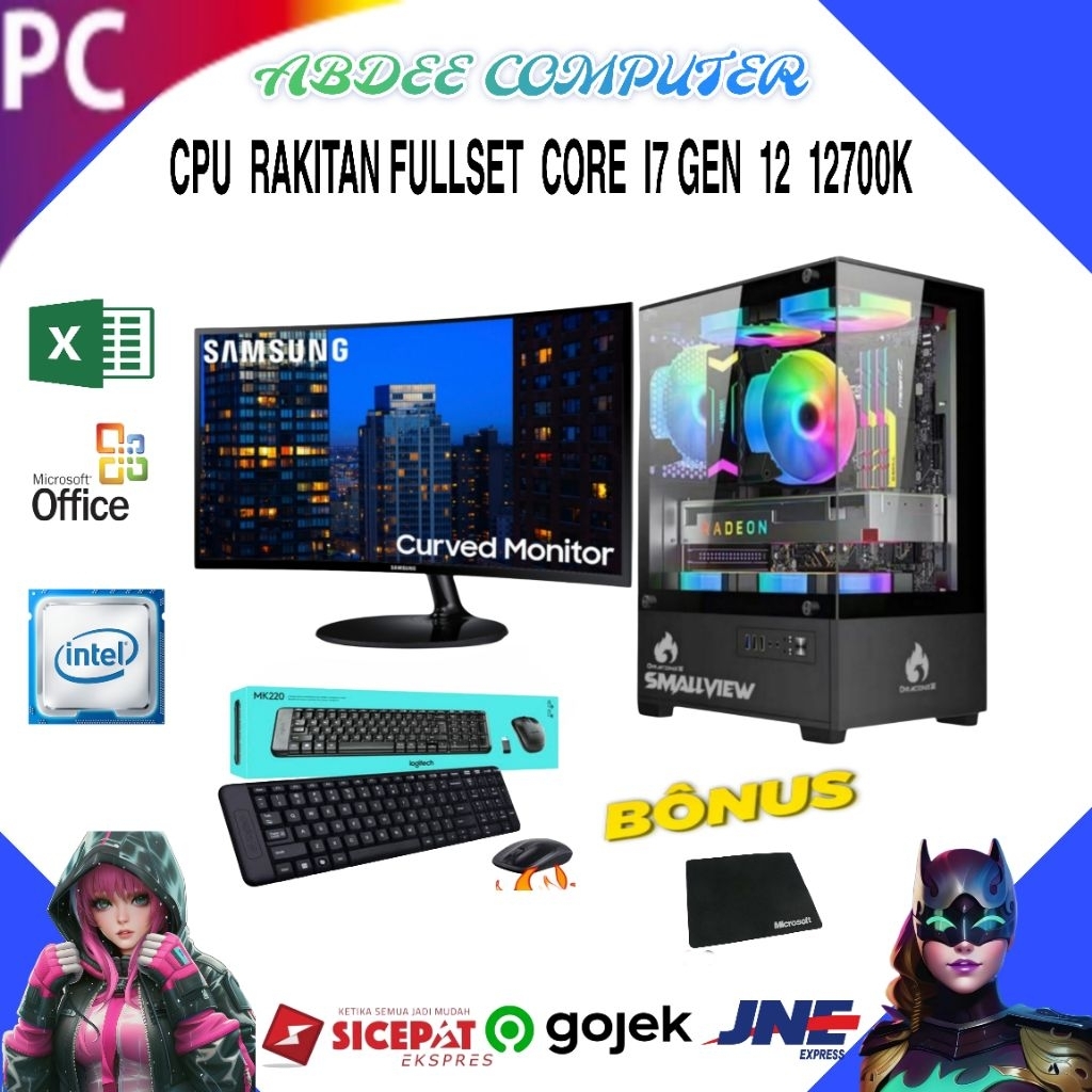 CPU PC RAKITAN INTEL CORE I7 12700K RAM 16 GB NVME 512 GB MONITOR 27'' SAMSUNG