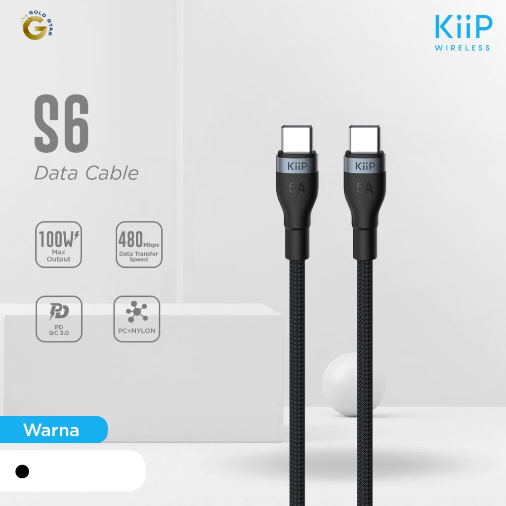 Kabel Data Type-C to Type-C Fast Charging KiiP Cable S6 100W PD QC 3.0