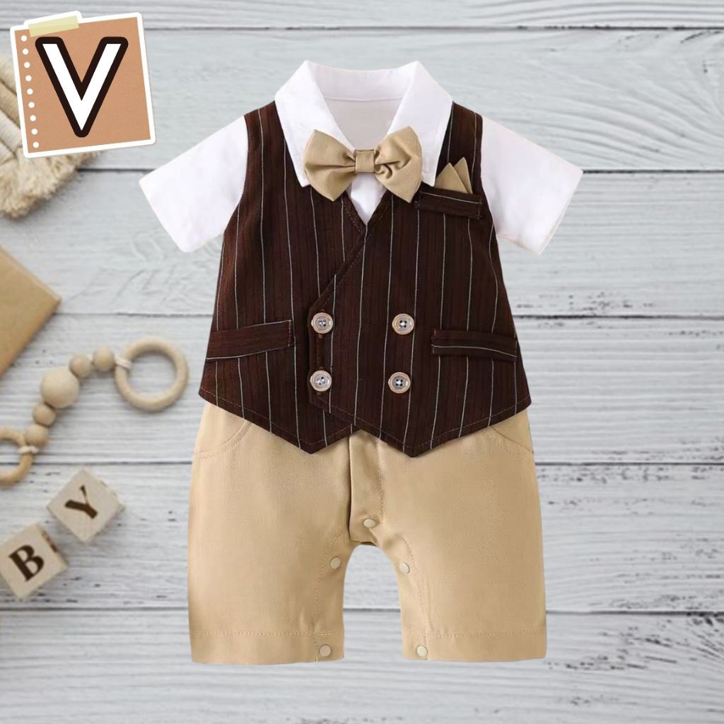 Romper Tuxedo Bayi Laki Laki Formal Premium Untuk Pesta Wedding Aqiqah Baju Baptis Putih
