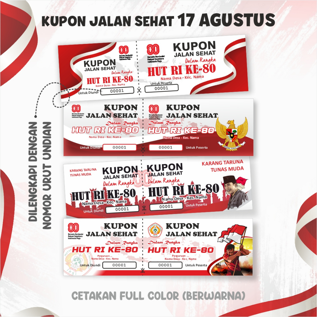 

(Tanpa Minimal Order) Karcis Tiket Kupon Jalan Sehat Kupon Jalan Santai Kupon 17 Agustus