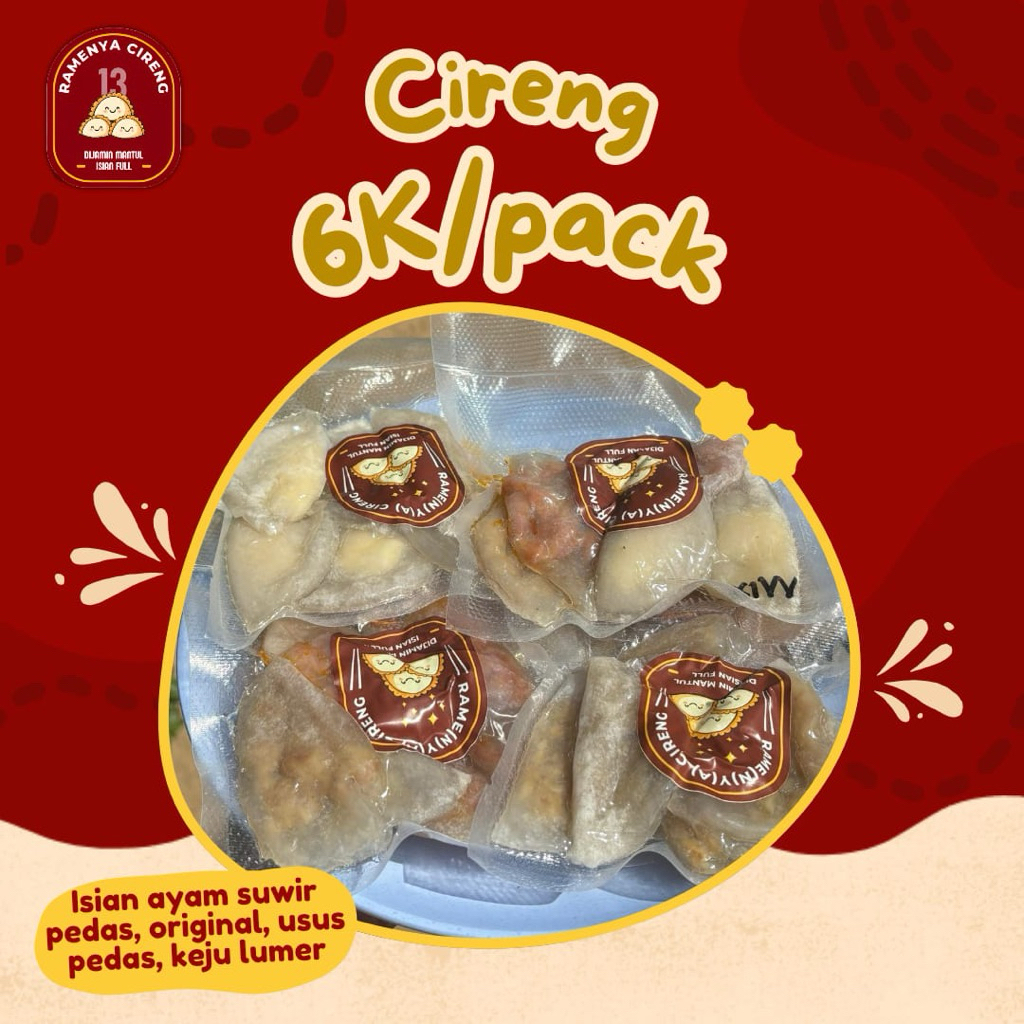 

Cireng harga 6k & 10k. untuk 6k 1pack di isi sekitar 7-8pcs. untuk 10k 1pack nya di isi sekitar 13-15pcs