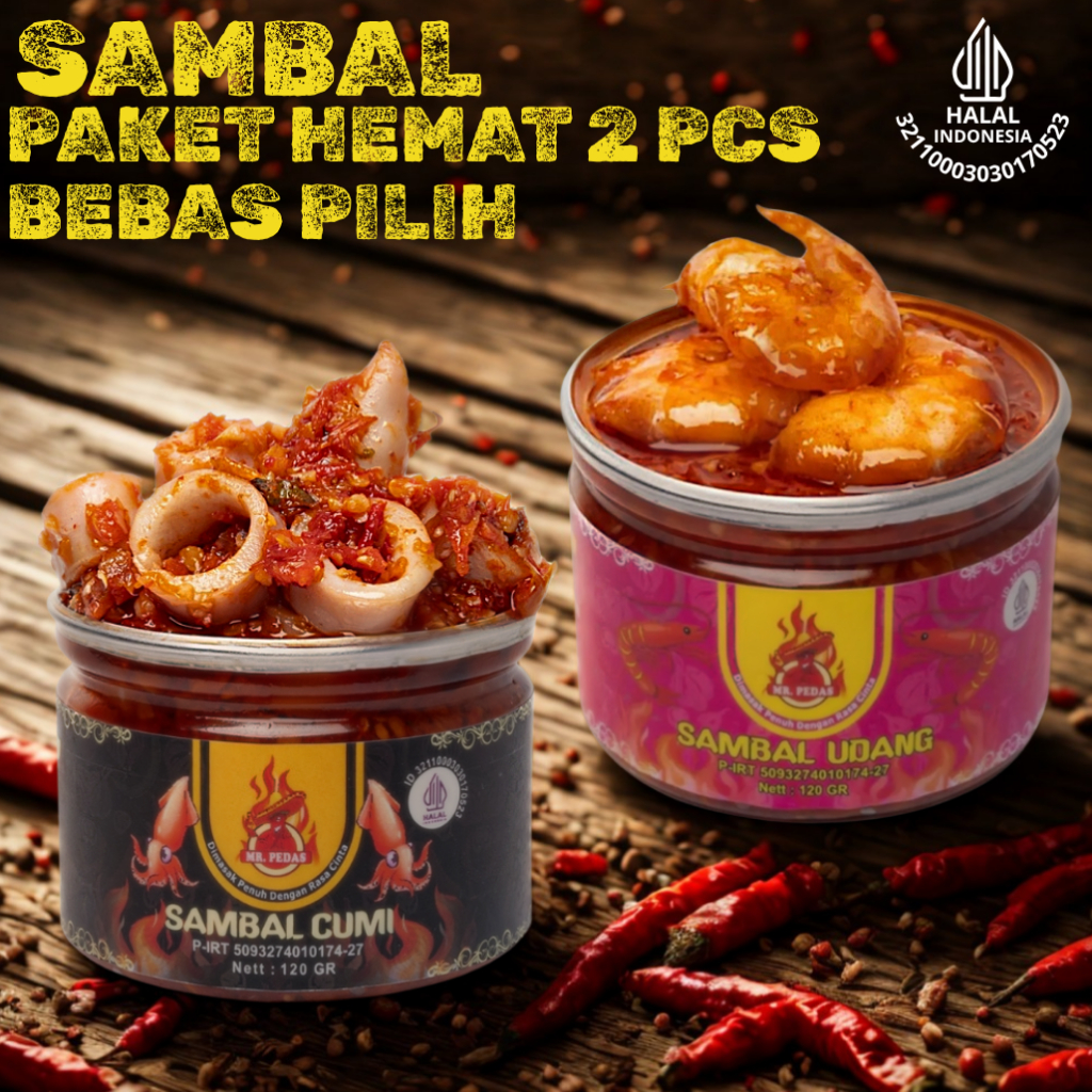 

Sambal Paket Hemat 2 Pcs Bebas Pilih Sambel Cumi Asin/Roa Asap/Udang/Teri Medan/Rebon/Ayam Suwir/Tongkol Mercon/Cumi Cabe Ijo Mr.Pedas