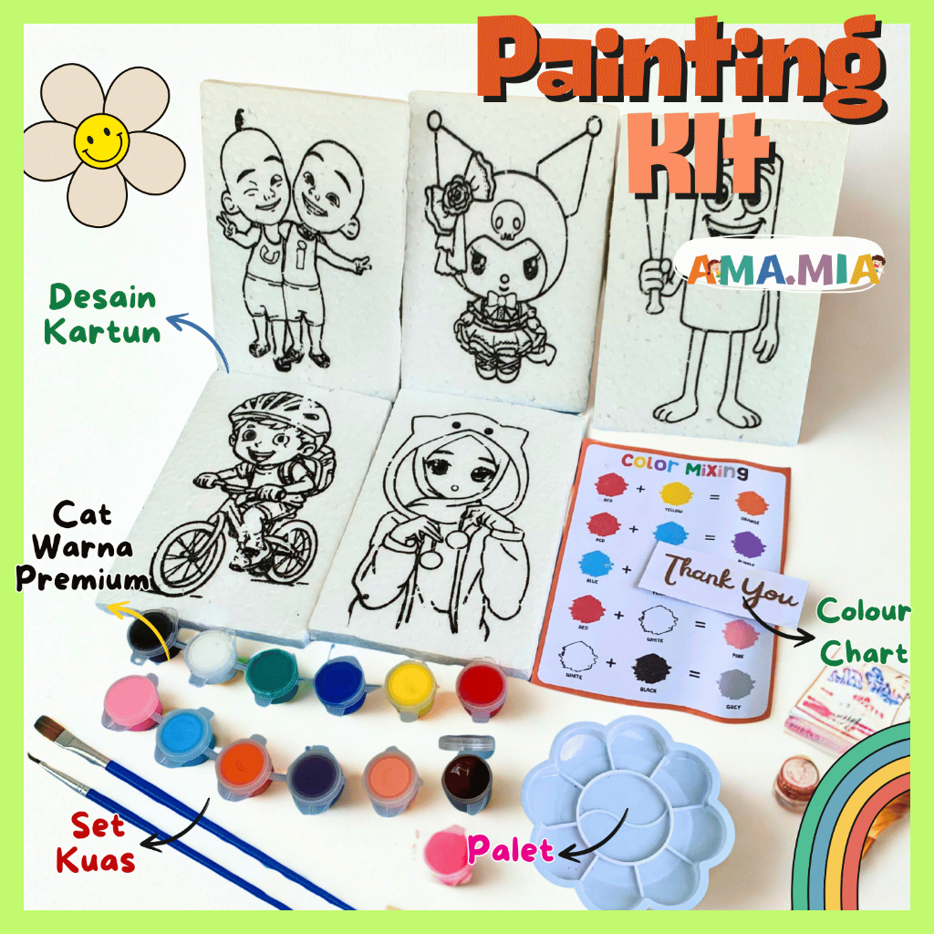 

PAINTING KIT PAKET HEMAT LENGKAP MURAH MEWARNAI STYROFOAM MINI 10 X 15 CM + BOX 1 set dengan cat kuas dan palet mainan edukasi (READY STOK)