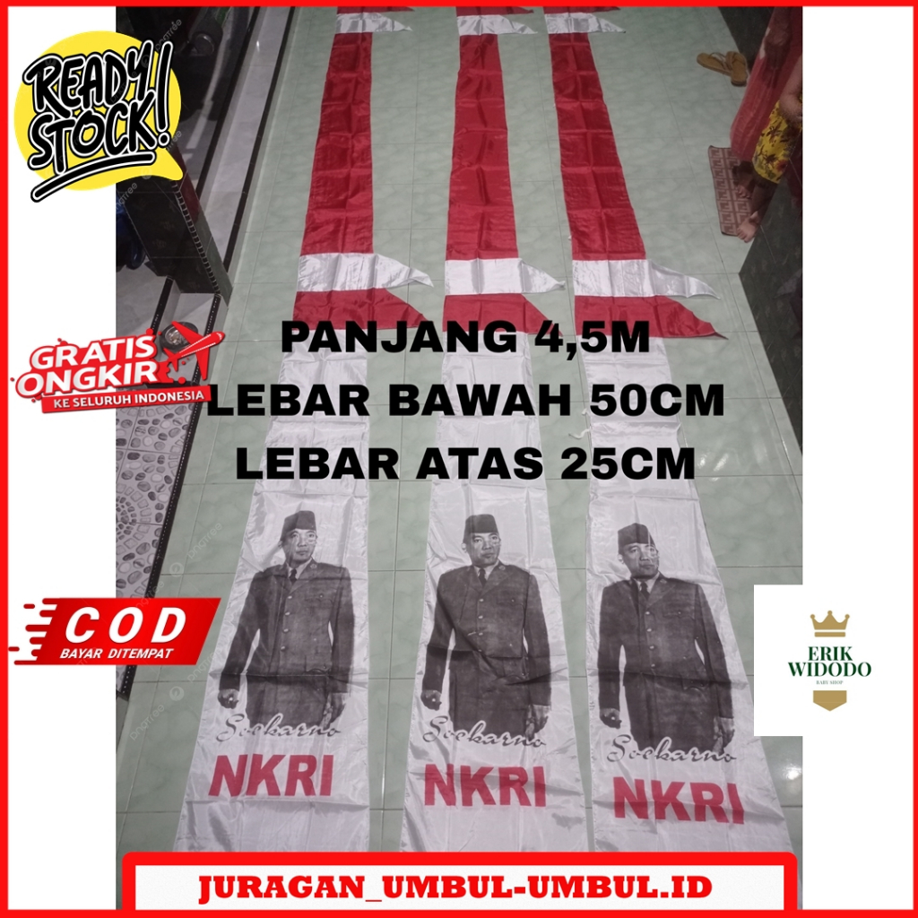 umbul umbul merah putih sablon ukuran 4.5m
