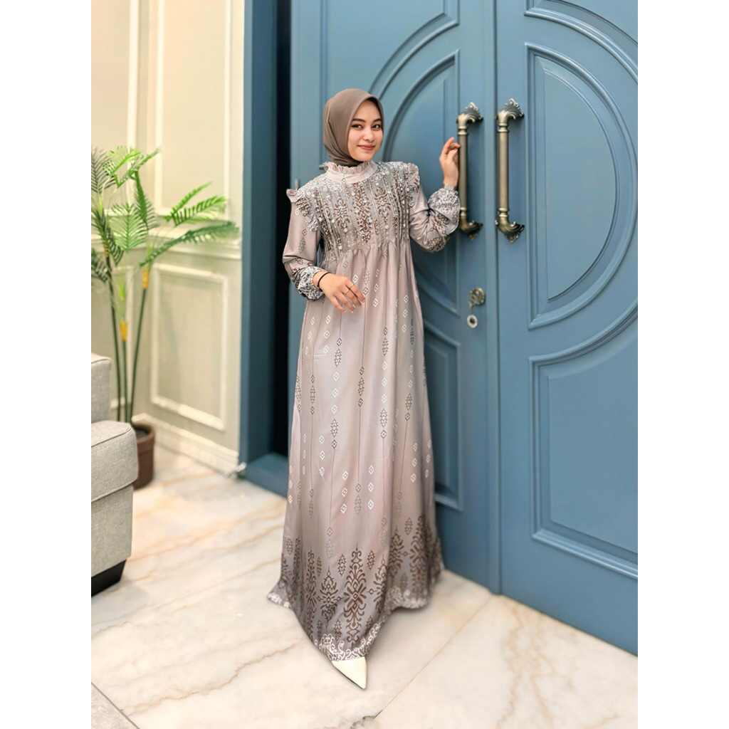 gamis salfana dress armany silky mix payett + krudung / blus batik beseler casuall //by ednes kayla