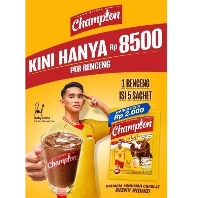 

susu coklat CHAMPION by Mayora, minumam cokelat bergizi dan berenergi
