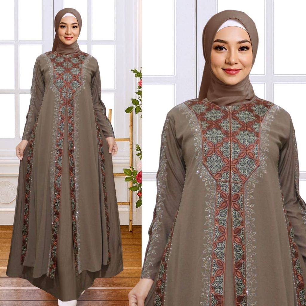 ABAYA RAHMI-Gamis Abaya Hasna (Dada Orange) Bordir Payet Viral Mewah dan Kekinian