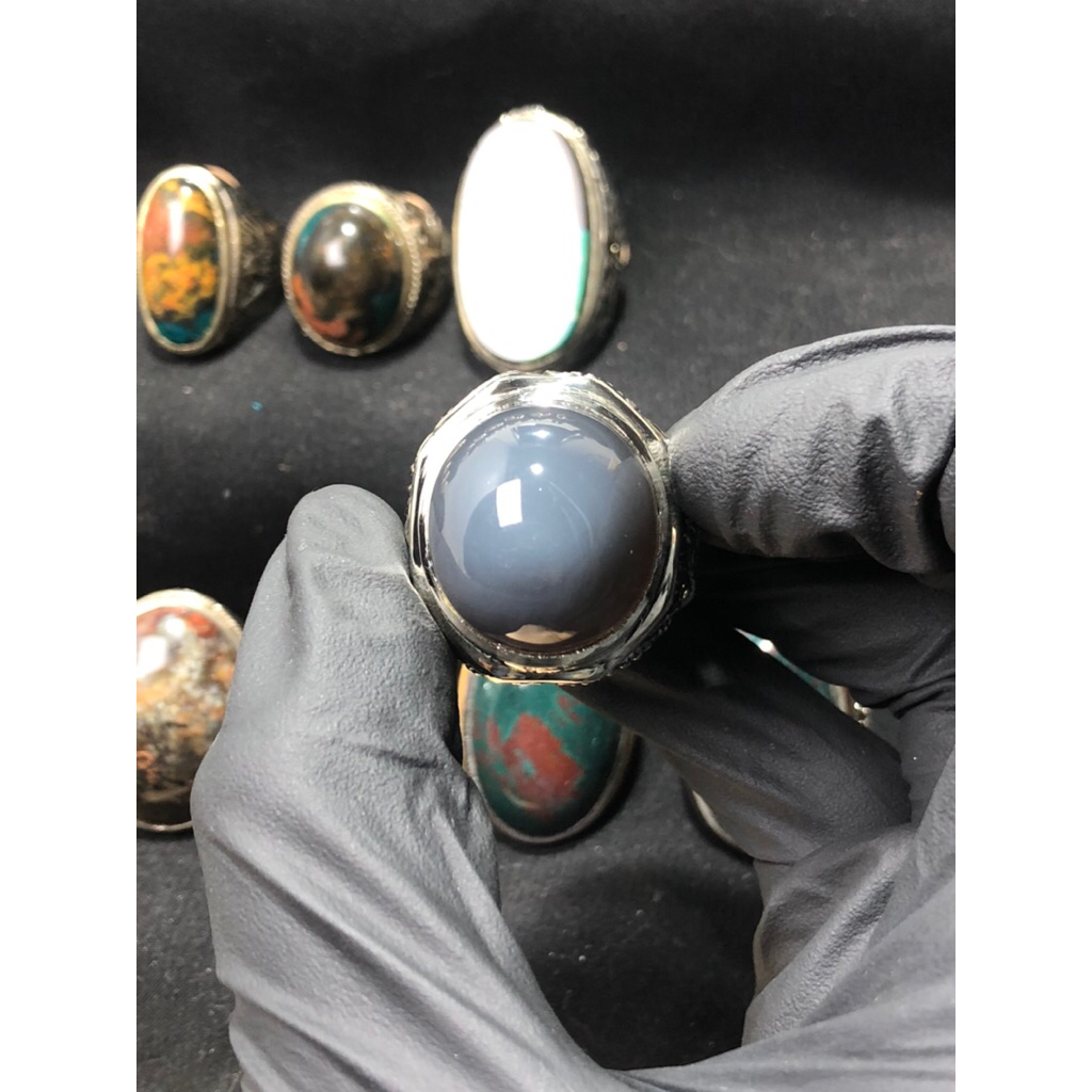 Batu Black Calsedony / Cempaka Oli Ring Coin
