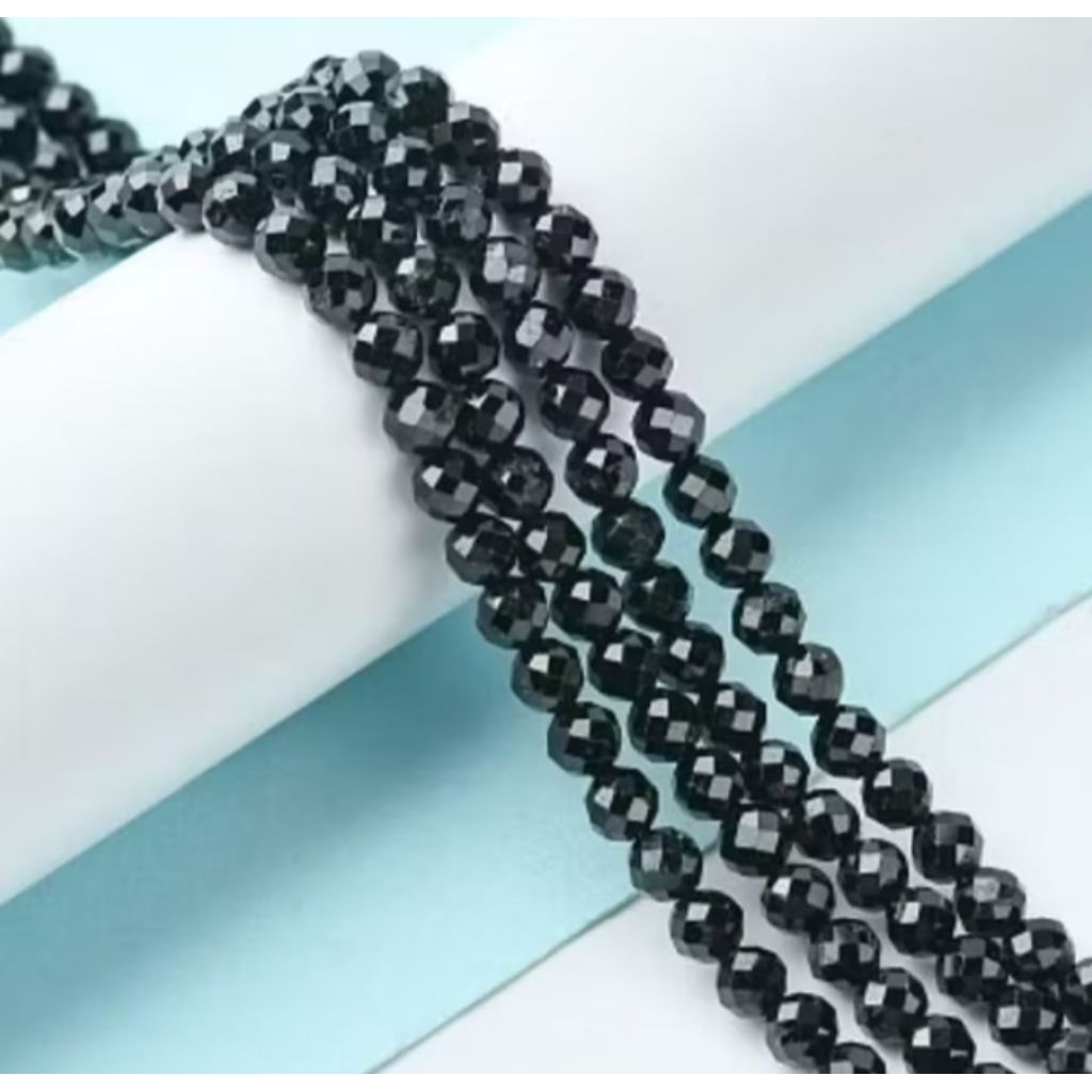 Batu Alam Black Tourmaline Round Faceted size 4mm 6mm 8mm batu black Tourmaline