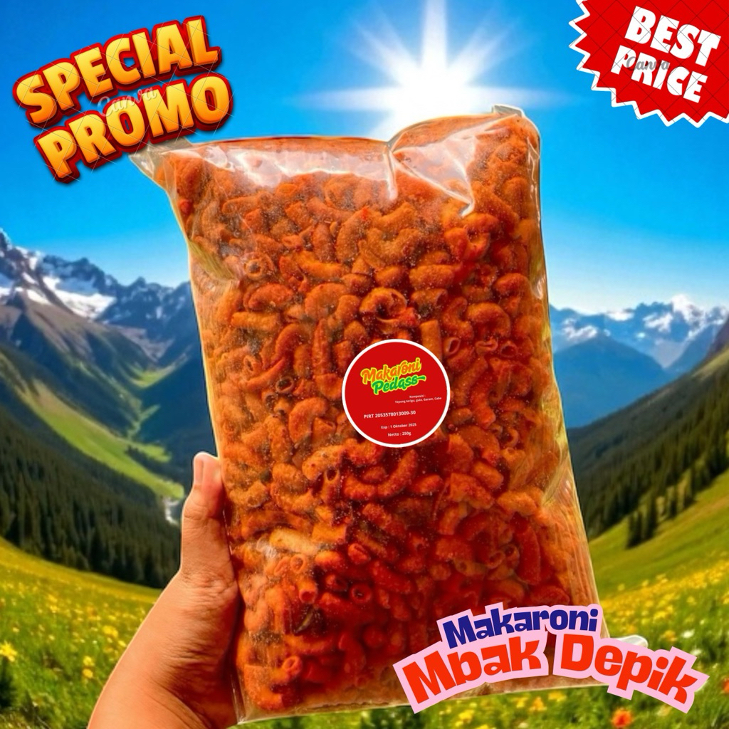 

Makaroni Pedas 1/4kg Kemasan Ekonomis Rasa Super Gurih Pedas Asli Kriuk Renyah Cocok untuk Camilan Harian