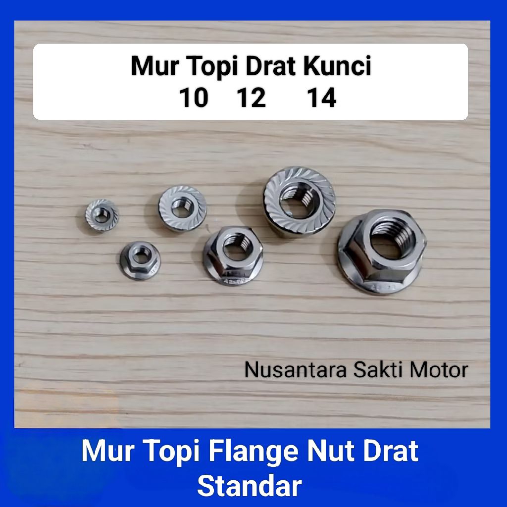 mur topi flange nut kunci 10 12 14 drat standar m6 m8 m14