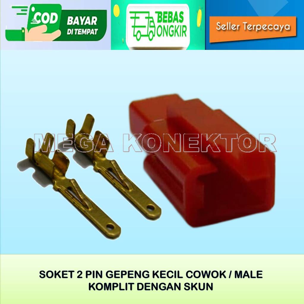 SOKET KABEL MOTOR 2 PIN KECIL MERAH MALE-SOKET –SOKET KABEL–2 PIN- SOKET - SOKET KABEL 2 PIN NYLON