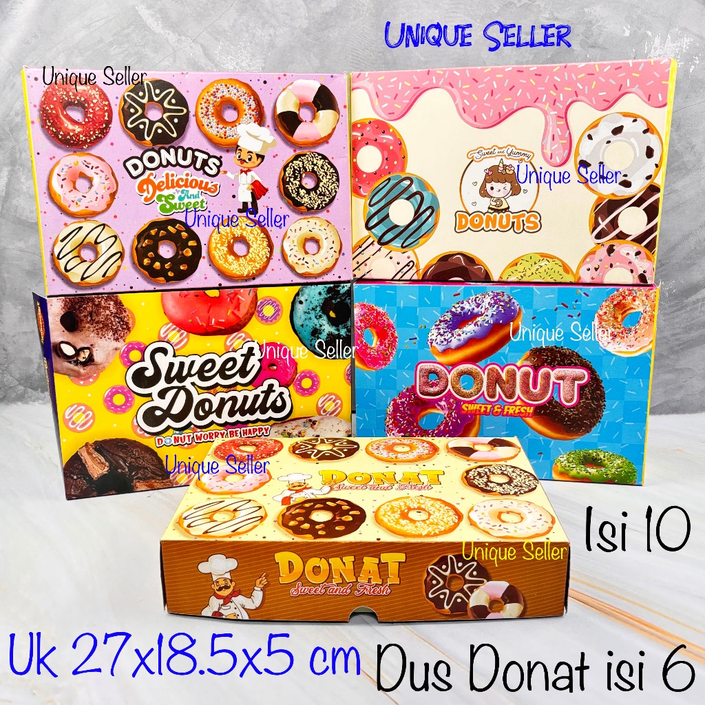 

[Isi10] Dus Donat isi 6 Full Motif 27x18.5x5 cm / Dus Kue Roti Donat isi 6 Warna Coklat Pink Ungu
