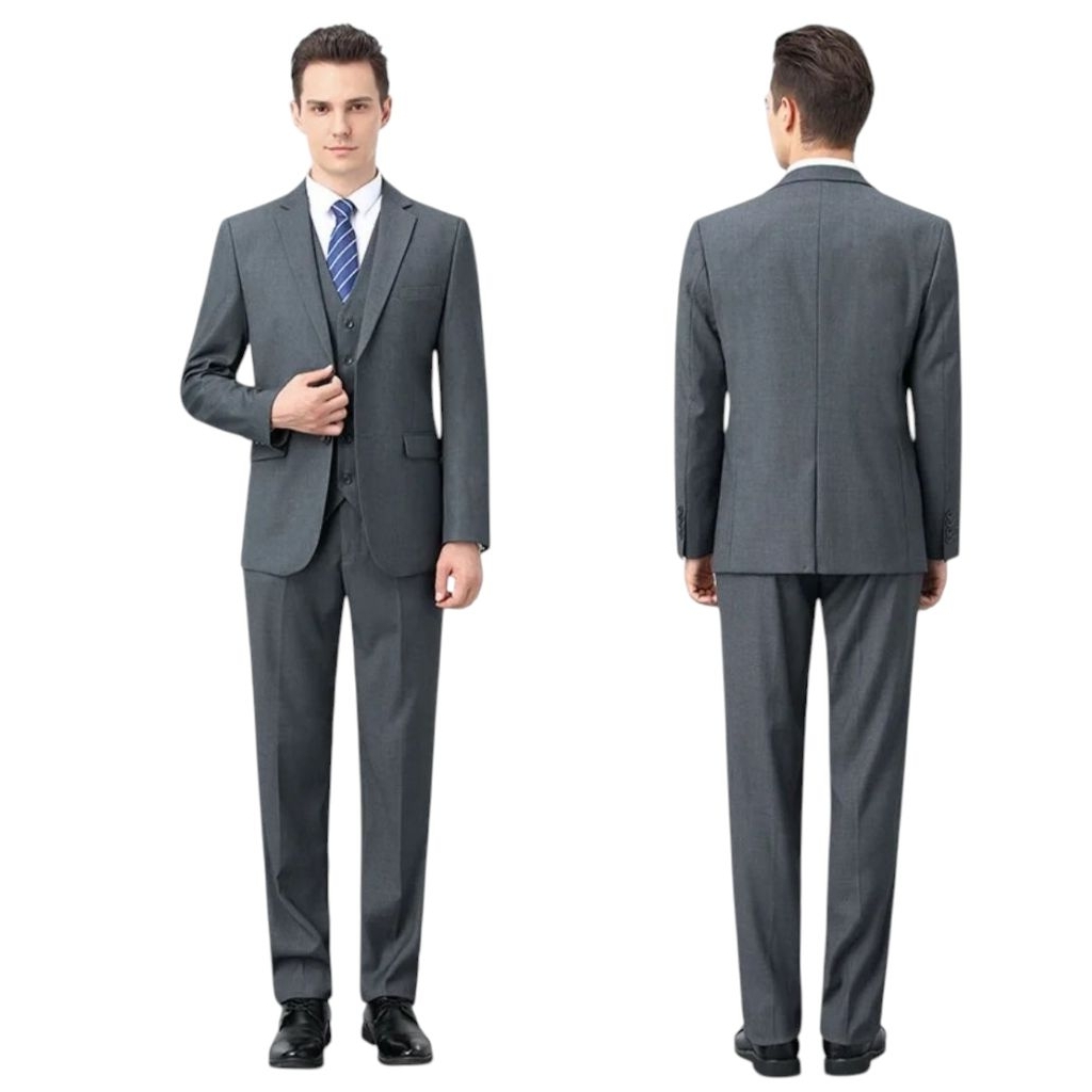 setelan jas pria ful set jas+celana+kemeja putih+rompi+dasi+cover