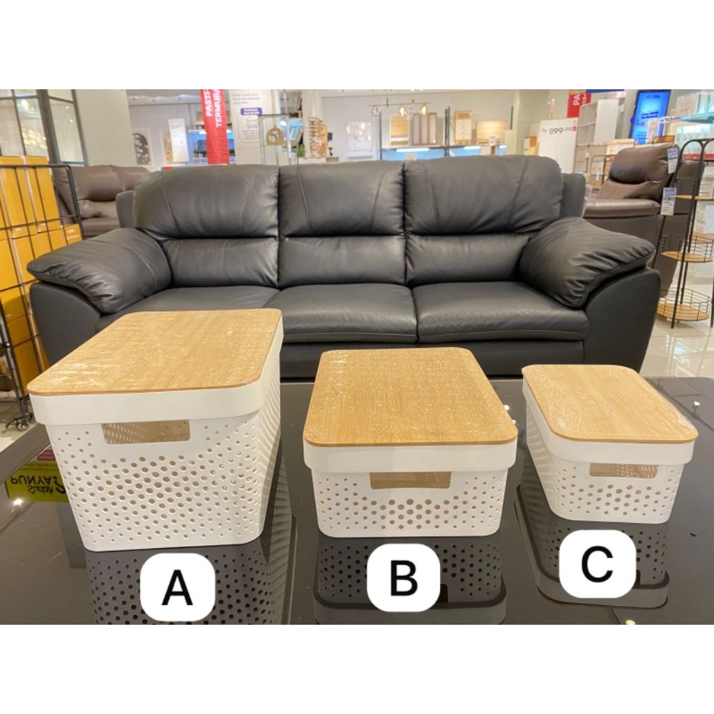 Informa Storage box waffle / Kotak penyimpanan tutup kayu / box serbaguna Aesthetic
