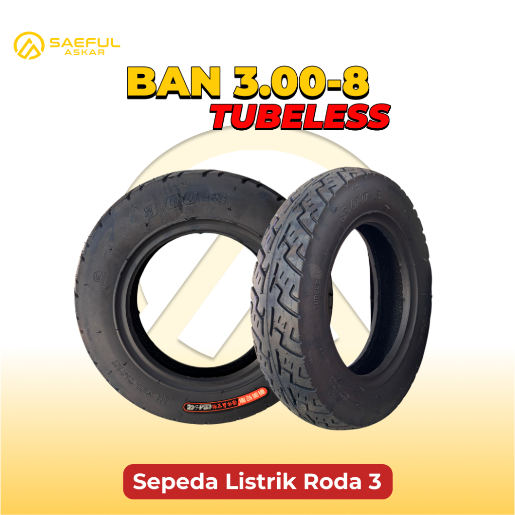 Ban Luar 3.00 - 8 Tubeless Roda Tiga Listrik Sepeda Roda 3 Listrik