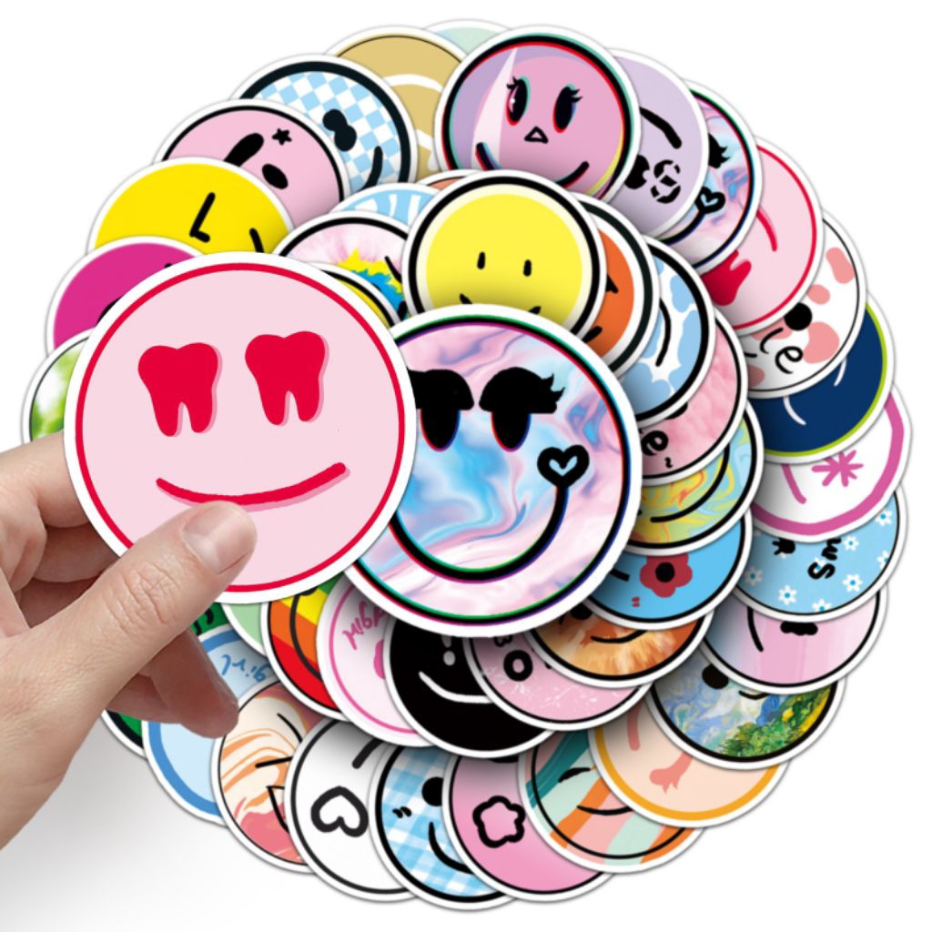 

[50 pcs] DECO STICKER | STICKER DIY | JURNAL AESTHETIC smiling face trendy creative stickers for skateboards, luggage stickers, laptops, cars and motorcycles