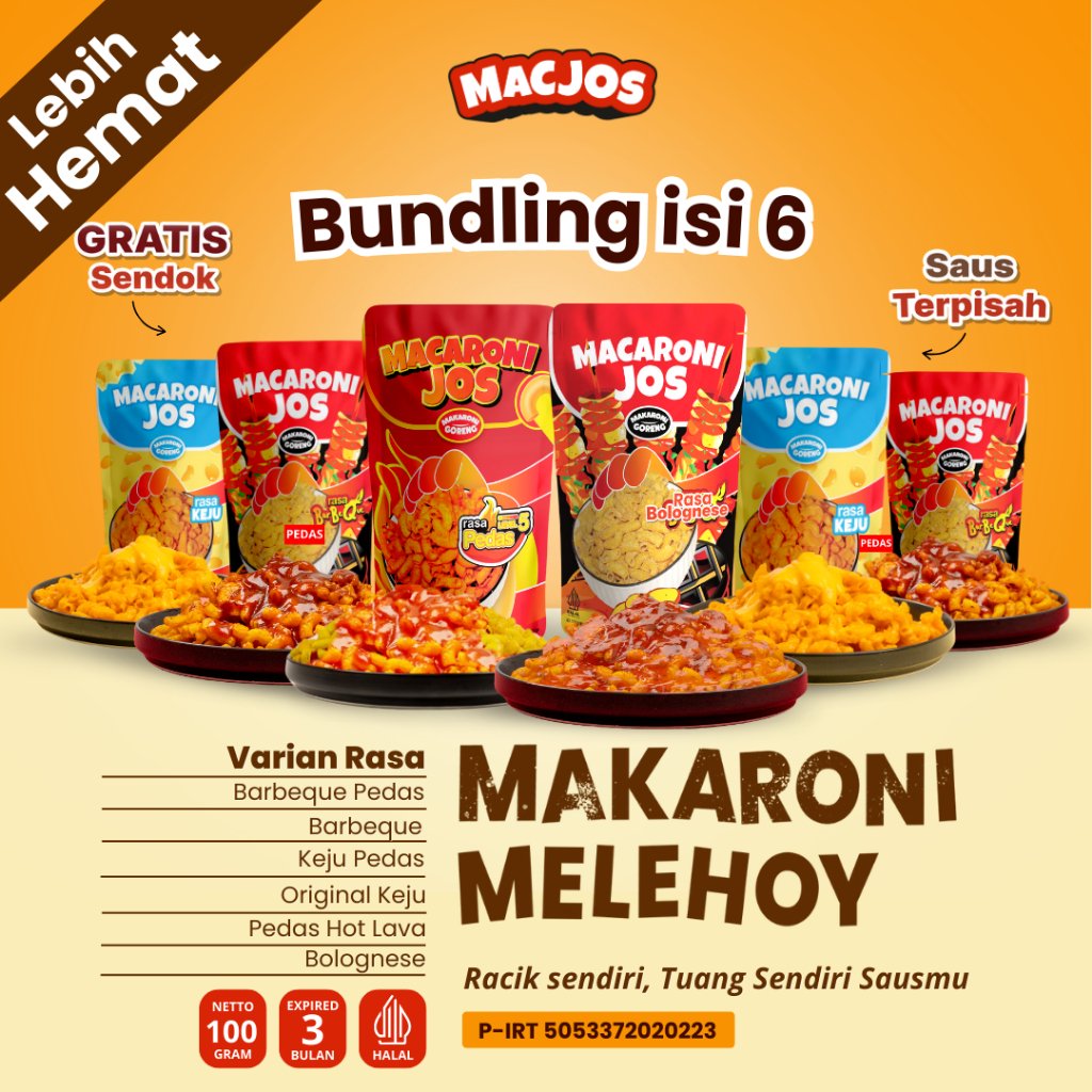 

MACJOS Melehoy Paket Bundling - Isi 100gr Cemilan makaroni murah