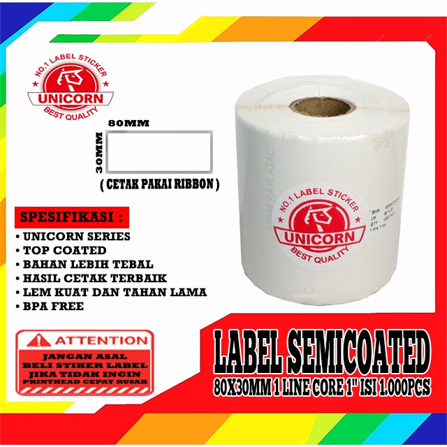 

Stiker Label Barcode Semicoated 80x30mm / 80x30 mm / 80 x 30 mm 1 Line Core 1 Inch 1.000pcs