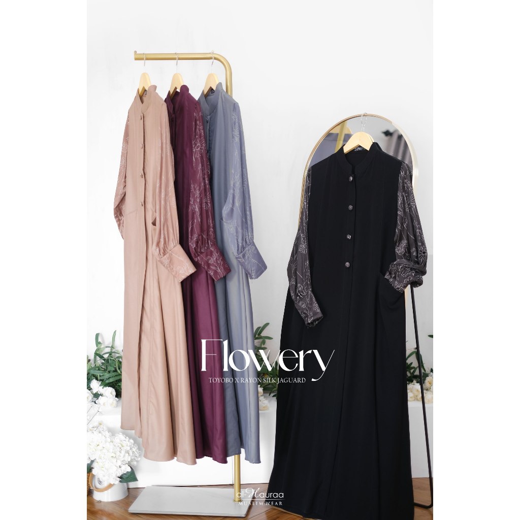 Gamis Flowery Toyobo x Rayon Silk  Al hauraa /gamis umrah /gamis terbaru