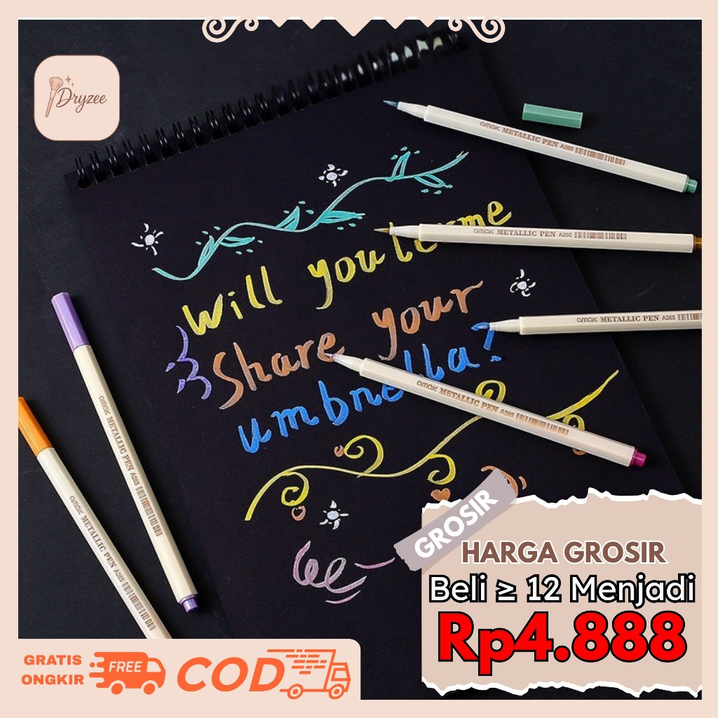 

Pena Metalik Brush Metallic Brush Pen Spidol Pena Metalik Warna Warni - AT11