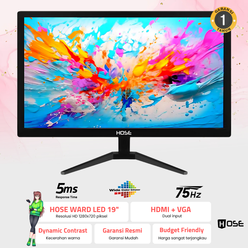 Monitor LED 19 Inch Hose Ward HD 75Hz 5ms HDMI VGA / Monitor 19 inch