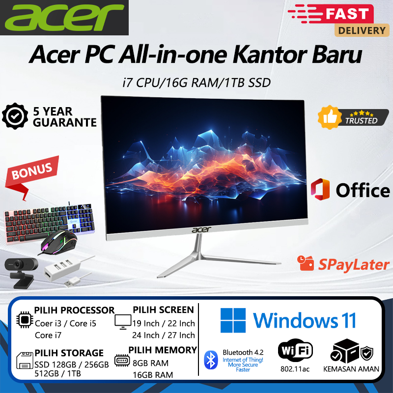 Acer Komputer Full Set PC All-in-One CPU Baru Terbaru HD Super Tipis Intel Core i3/i5/i7 Untuk Rumah