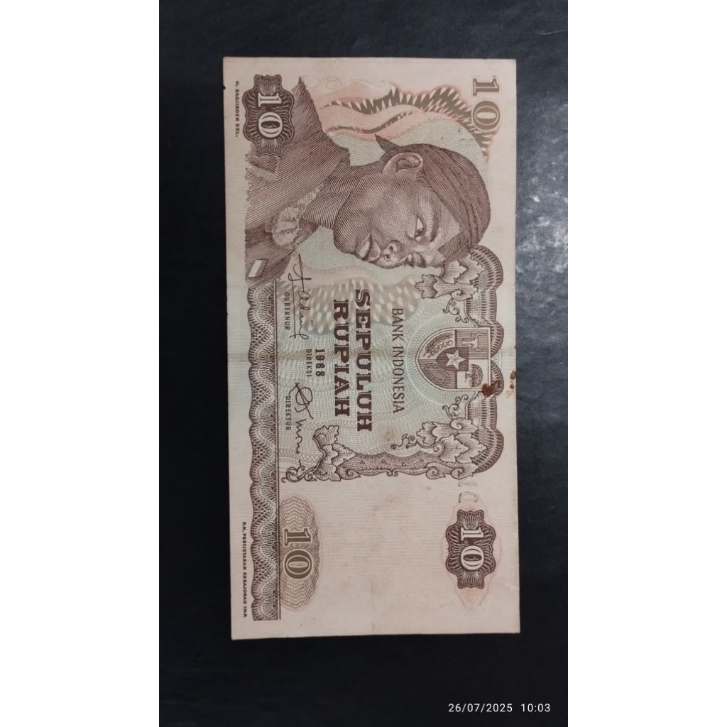 UANG KUNO 10 RUPIAH JENDERAL SUDIRMAN TAHUN 1968