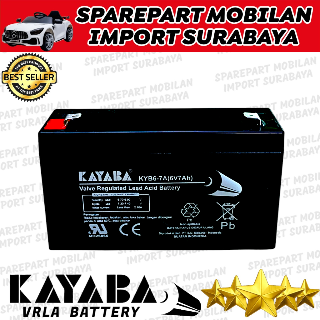 BATTERY KAYABA 6V 7AH ADAPTOR 6 VOLT BATERAI MOBIL AKI MAINAN ANAK CHARGER 6VOLT 1AH PLIKO EXOTIC JE