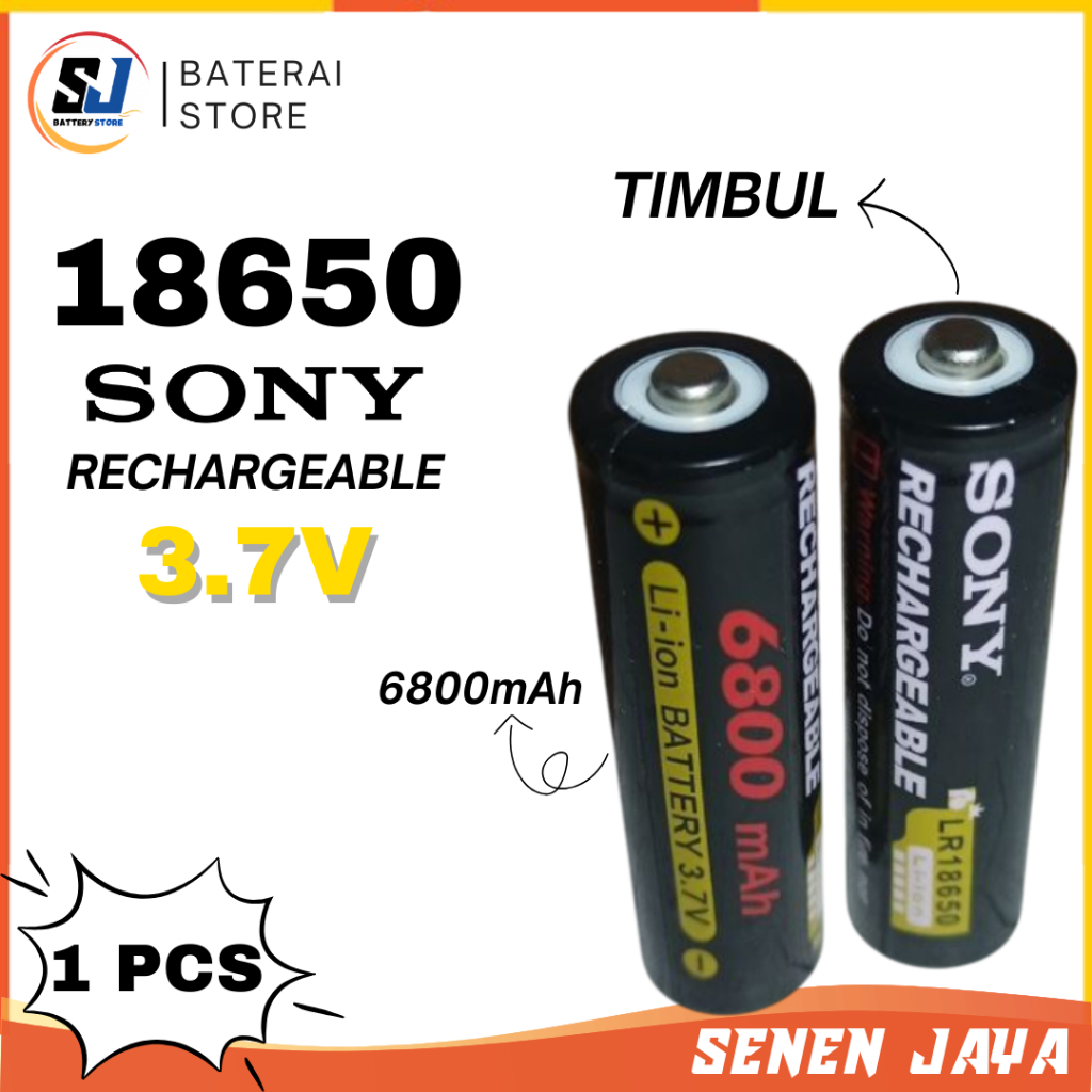 18650 SONY 3.7V 6800 mAh KEPALA TIMBUL Batre 18650 3.7V SONY 6800 mAh Harga ORIGINAL Harga 1 PCS